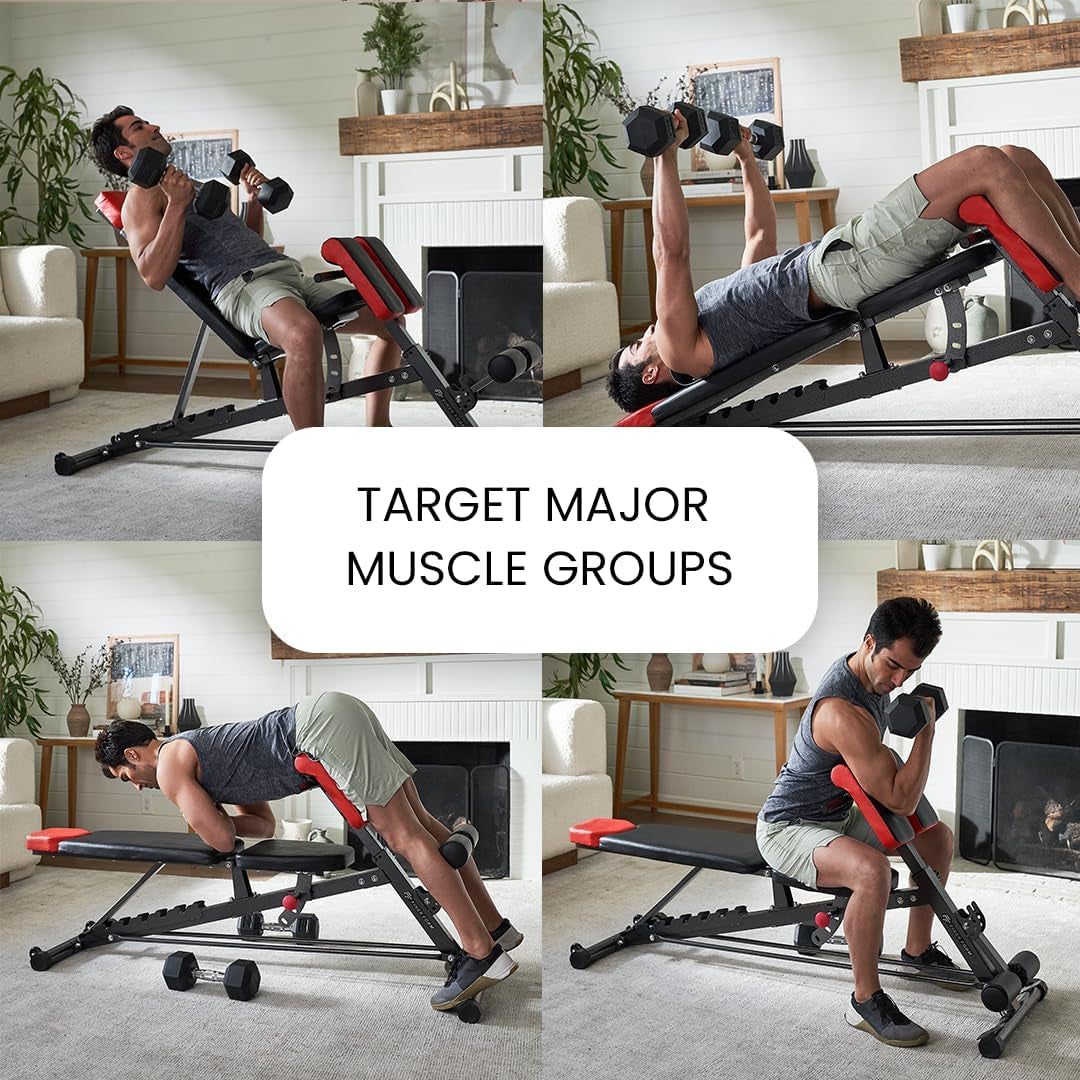 Multi-Functional FID Weight Bench for Comprehensive Full-Body Workouts – Hyper Back Extension, Roman Chair, Adjustable Ab Sit-Up Bench, Incline/Decline Bench, Flat Bench