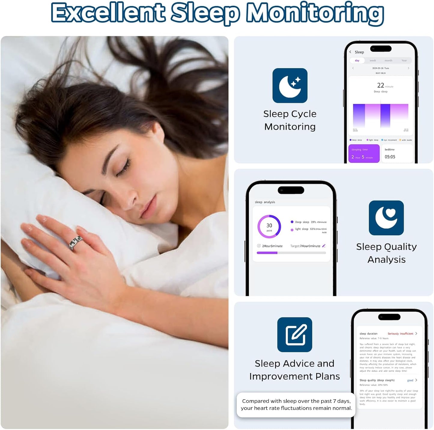 Smart Health Tracking Ring with Sleep Monitoring, Heart Rate Monitoring, Waterproof Fitness Features, Activity Tracking, Air Gestures, Up to 7-Day Battery Life, Compatible with iOS and Android (Stylish Silver #8)