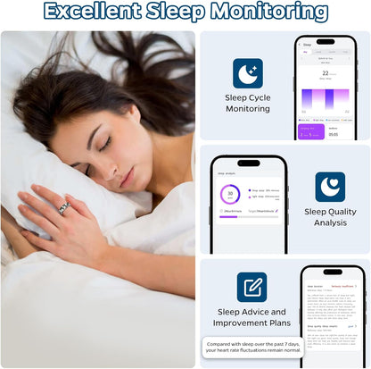 Smart Health Tracking Ring with Sleep Monitoring, Heart Rate Monitoring, Waterproof Fitness Features, Activity Tracking, Air Gestures, Up to 7-Day Battery Life, Compatible with iOS and Android (Stylish Silver #8)