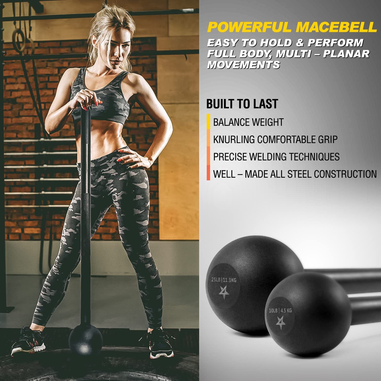 Steel Mace Bell for Comprehensive Strength Training - Enhance Full Body, Muscle, Shoulder, Grip, and Forearm Workouts for Rehabilitation and Stretching, Available in 5, 7, 10, 15, 20, 25, and 30 lbs for Both Men and Women