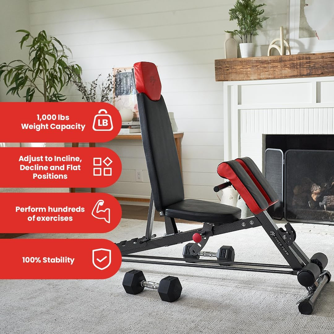 Multi-Functional FID Weight Bench for Comprehensive Full-Body Workouts – Hyper Back Extension, Roman Chair, Adjustable Ab Sit-Up Bench, Incline/Decline Bench, Flat Bench