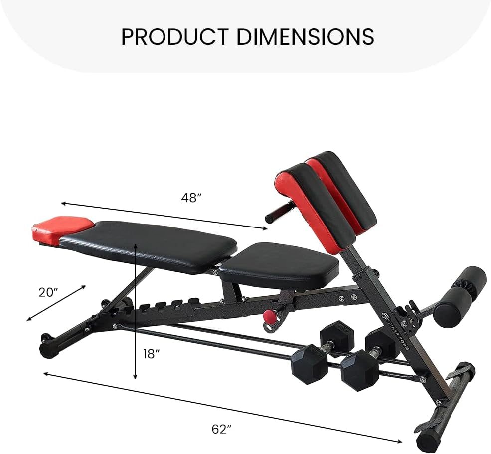 Multi-Functional FID Weight Bench for Comprehensive Full-Body Workouts – Hyper Back Extension, Roman Chair, Adjustable Ab Sit-Up Bench, Incline/Decline Bench, Flat Bench