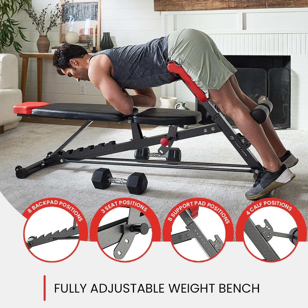 Multi-Functional FID Weight Bench for Comprehensive Full-Body Workouts – Hyper Back Extension, Roman Chair, Adjustable Ab Sit-Up Bench, Incline/Decline Bench, Flat Bench