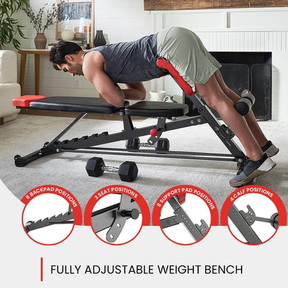 Multi-Functional FID Weight Bench for Comprehensive Full-Body Workouts – Hyper Back Extension, Roman Chair, Adjustable Ab Sit-Up Bench, Incline/Decline Bench, Flat Bench