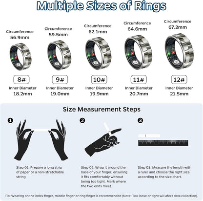 Smart Health Tracking Ring with Sleep Monitoring, Heart Rate Monitoring, Waterproof Fitness Features, Activity Tracking, Air Gestures, Up to 7-Day Battery Life, Compatible with iOS and Android (Stylish Silver #8)